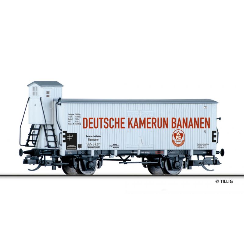 Tillig 17377 Hűtőkocsi fékházzal, Deutsche Kamerun-Bananen, DRG II