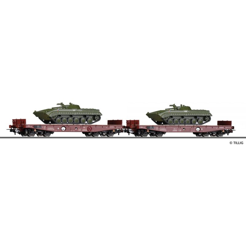 Tillig 70055 Nehézteherszállító vagon készlet BMP-1 gyalogsági harcjárművel, Rmms 3960, Tschechoslowakische Armee, DR IV